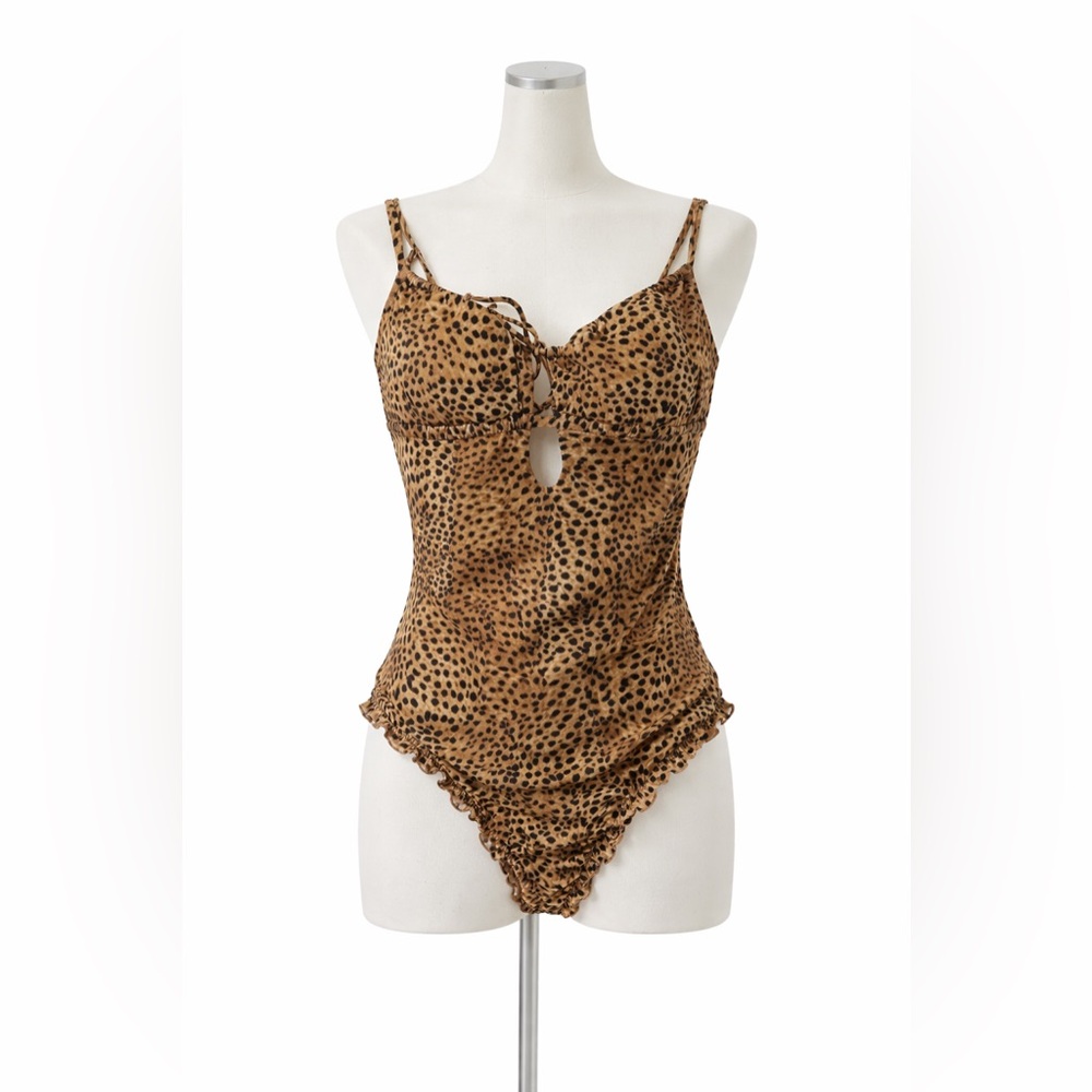 Leopard Print One-Piece Swimsuit - Brown